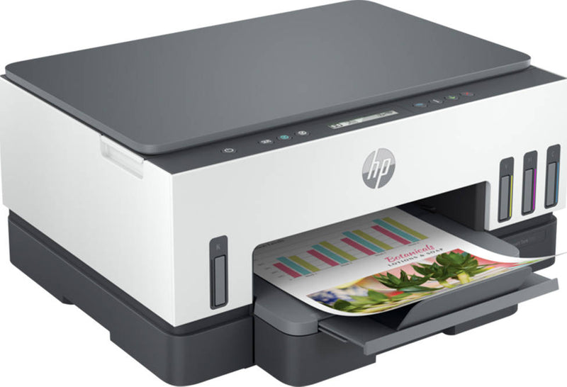 HP Smart Tank 720 All-In-One Printer, Print / Copy / Scan, Wireless Functions, Up To 15ppm Print Speed, 1200 DPI, 250 Sheets Input Capacity, Wifi & Bluetooth Connectivity, White - Gray