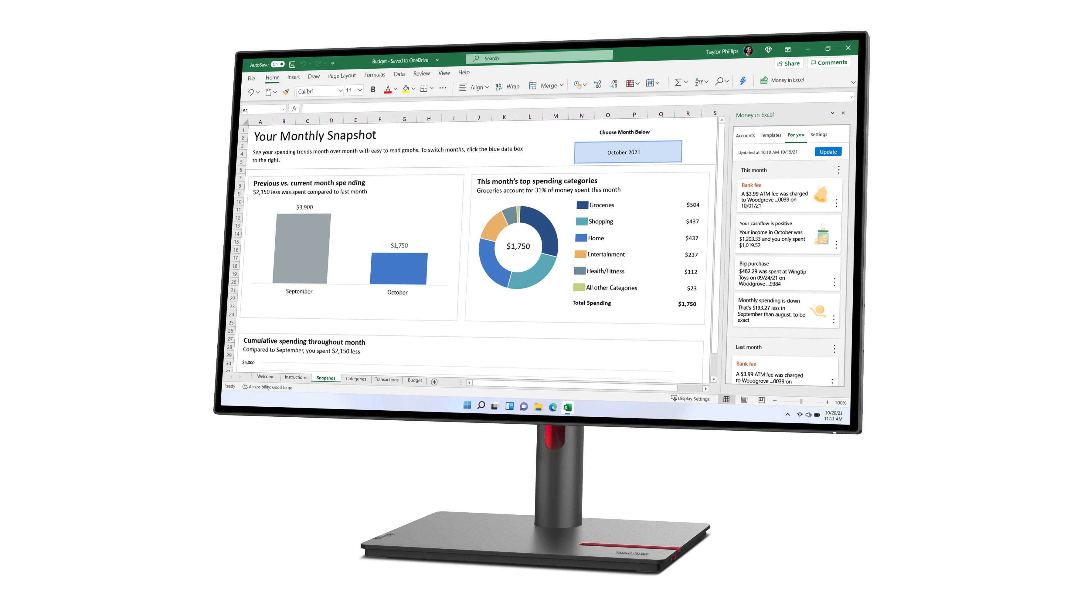 شاشة Lenovo ThinkVision P27h‑30 - شاشة IPS QHD مقاس 27 بوصة، 99% sRGB/95% DCI‑P3، 10 بت، USB‑C 100 واط PD، إيثرنت، KVM، HDR10، معايرة من المصنع
