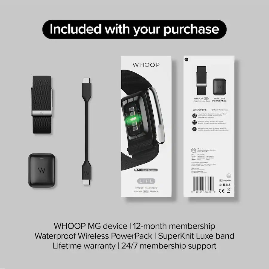 WHOOP MG Life Health & Fitness Tracker, 12-Month Membership, ECG & Blood Pressure Insights, Sleep, Stress & Recovery Tracking, 14+ Day Battery Life, Obsidian/Titanium
