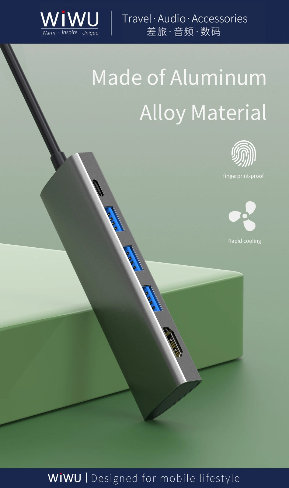 WIWU ALPHA 5 IN 1 USB-C HUB A531H - GRAY