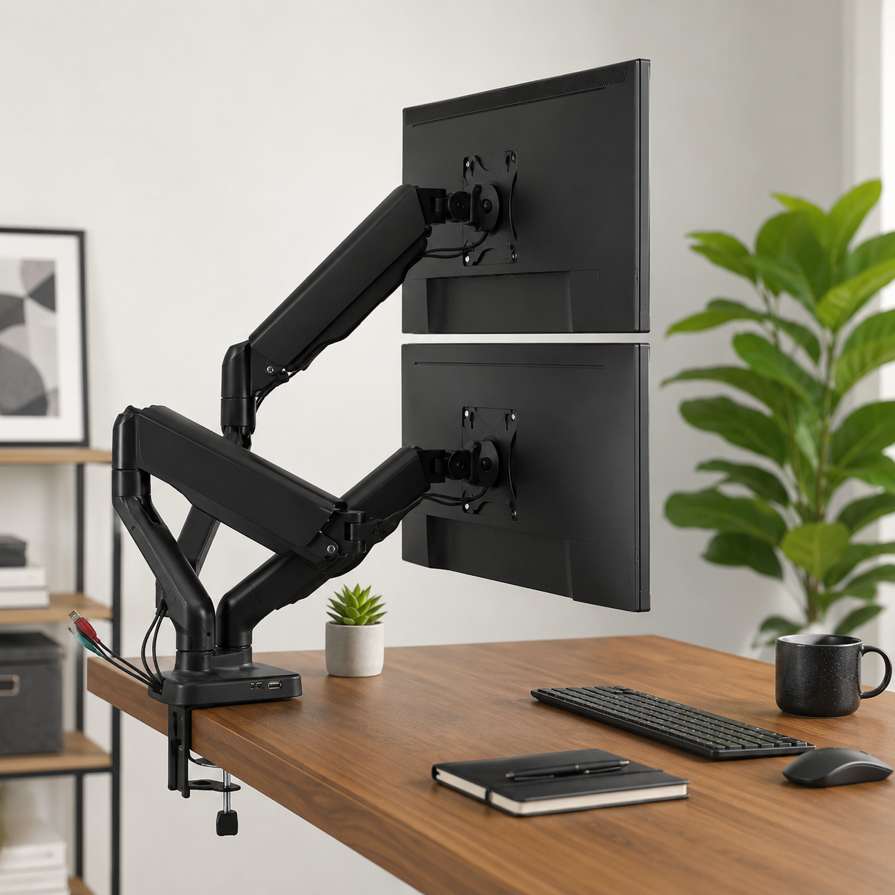 ذراع شاشة مزدوجة Avetron MA102 – بمساعدة زنبرك، 17"-32"، مشبك وثقب تثبيت