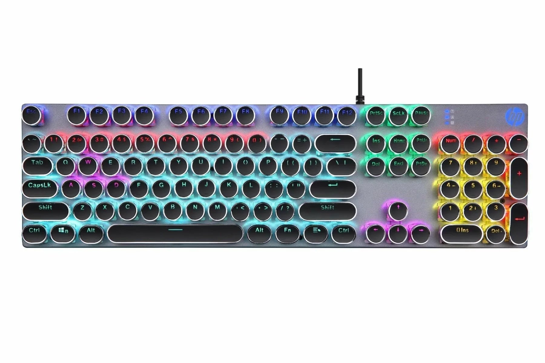 لوحة مفاتيح HP GK400Y الميكانيكية للألعاب بإضاءة RGB خلفية، مفاتيح زرقاء، خاصية منع التداخل، ولوحة معدنية – اتصال سلكي عبر USB