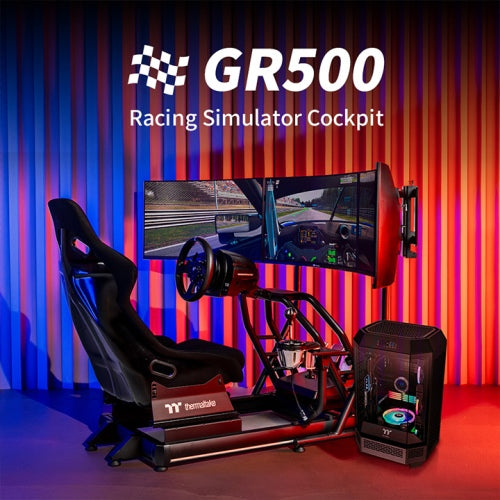 Thermaltake GR500 Racing Simulator Cockpit – Aluminum & Steel Frame, Fiberglass Bucket Seat, Adjustable Wheel & Pedal Mount, RGB Lighting