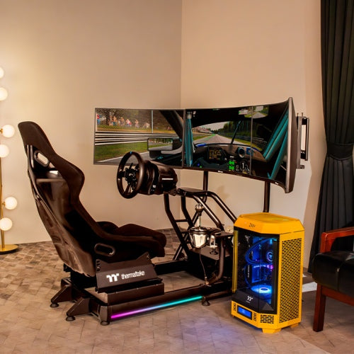 Thermaltake GR500 Racing Simulator Cockpit – Aluminum & Steel Frame, Fiberglass Bucket Seat, Adjustable Wheel & Pedal Mount, RGB Lighting
