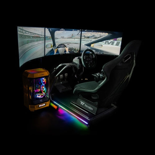 Thermaltake GR500 Racing Simulator Cockpit – Aluminum & Steel Frame, Fiberglass Bucket Seat, Adjustable Wheel & Pedal Mount, RGB Lighting