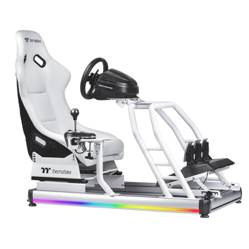 Thermaltake GR500 Racing Simulator Cockpit – Aluminum & Steel Frame, Fiberglass Bucket Seat, Adjustable Wheel & Pedal Mount, RGB Lighting