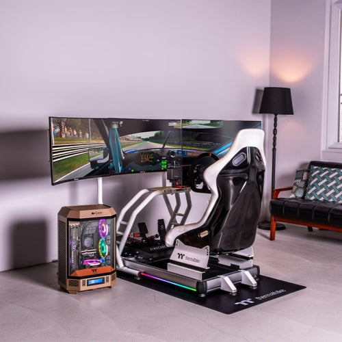 Thermaltake GR500 Racing Simulator Cockpit – Aluminum & Steel Frame, Fiberglass Bucket Seat, Adjustable Wheel & Pedal Mount, RGB Lighting