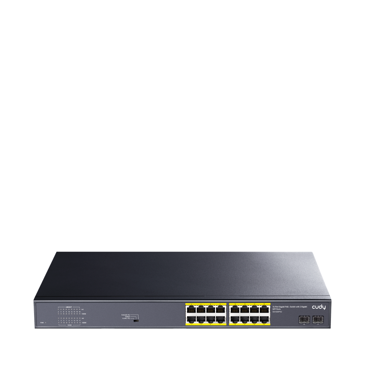 Cudy GS1020PS2 2.0 16‑Port Gigabit PoE+ Switch with 2 Gigabit SFP, 200 W Budget, VLAN/Extend Modes, Rack/Desktop