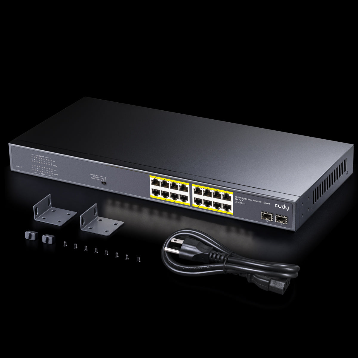 Cudy GS1020PS2 2.0 16‑Port Gigabit PoE+ Switch with 2 Gigabit SFP, 200 W Budget, VLAN/Extend Modes, Rack/Desktop