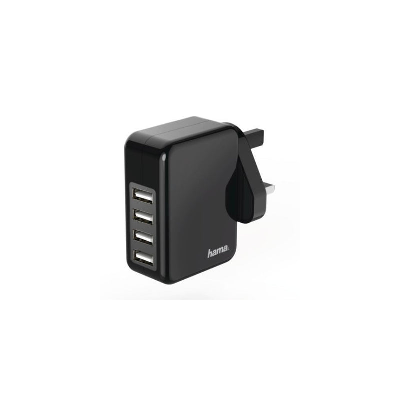 Hama 4 x USB-A Wall Plug Charger, 4.8A for Fast Charge