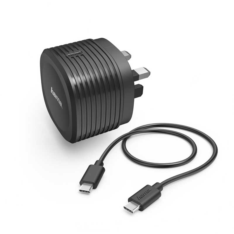 Hama Charging Kit, USB-C, PD / Qualcomm®, 20 W + USB-C Cable, 1 m, UK Plug, Black