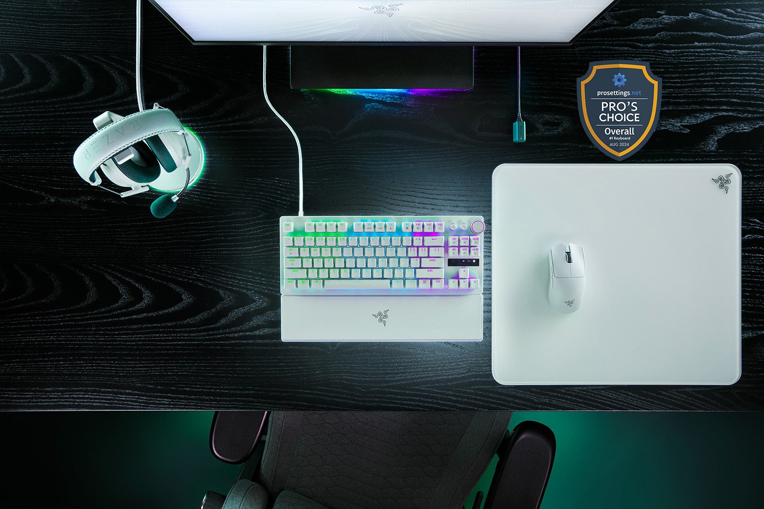 Razer Huntsman V3 Pro Tenkeyless - لوحة مفاتيح رياضية إلكترونية بصرية تناظرية TKL بضغطة زر سريعة وتشغيل سريع (تعديلات سريعة مدمجة، قرص متعدد الوظائف وأزرار) تصميم أمريكي | أبيض 