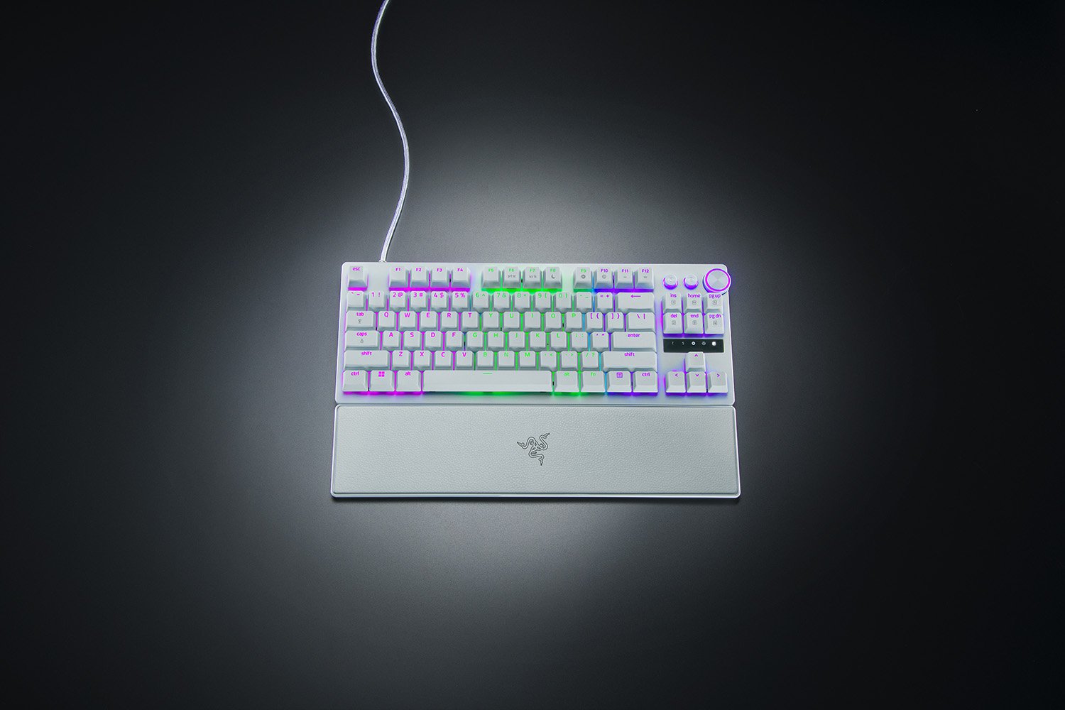 Razer Huntsman V3 Pro Tenkeyless - لوحة مفاتيح رياضية إلكترونية بصرية تناظرية TKL بضغطة زر سريعة وتشغيل سريع (تعديلات سريعة مدمجة، قرص متعدد الوظائف وأزرار) تصميم أمريكي | أبيض 