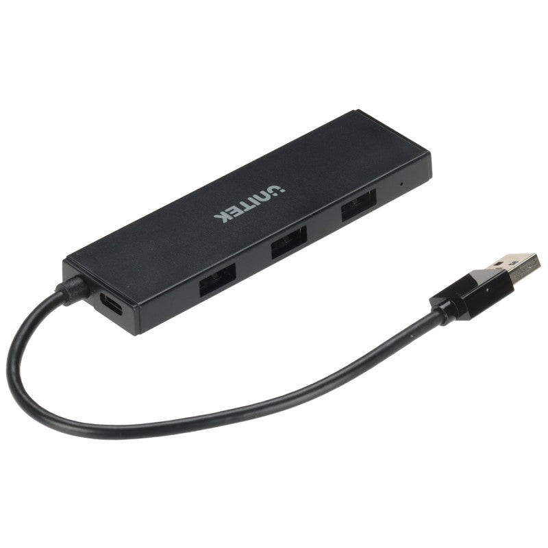 موزع USB 3.0 من UNITEK – موزع متعدد المنافذ USB-A بأربعة منافذ مع مدخل طاقة USB-C، مؤشر LED، تصميم مدمج، دعم شحن 5 فولت/2 أمبير