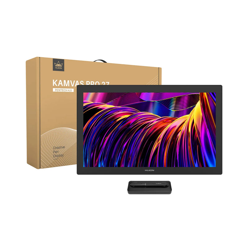 HUION Kamvas Pro 27 - شاشة عرض قلم بدقة 4K UHD مع قلم بدون بطارية، ومجموعة ألوان Adobe RGB بنسبة 99%، وحامل قابل للتعديل للفن والتصميم الرقمي الاحترافي