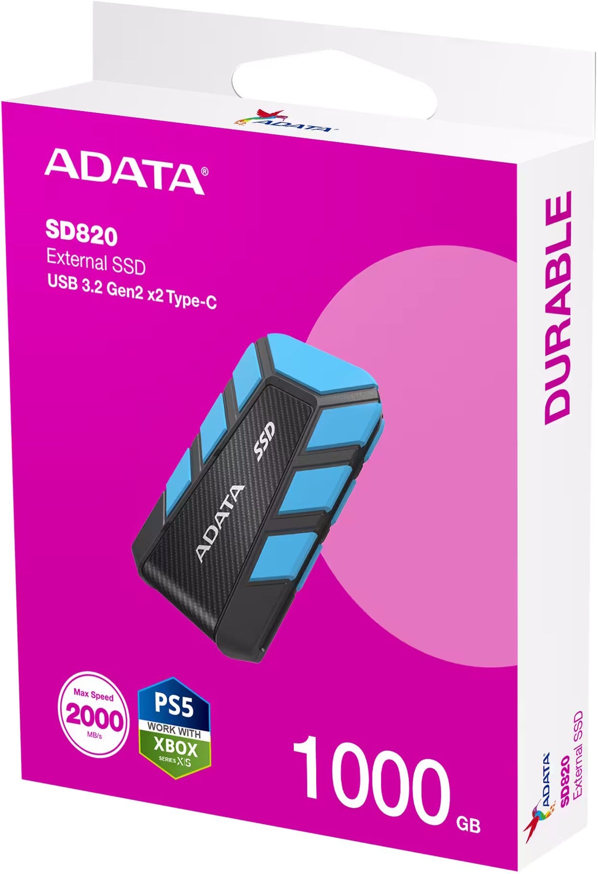 ADATA SD820 1 TB Rugged External SSD – IP68 Waterproof, MIL‑STD
