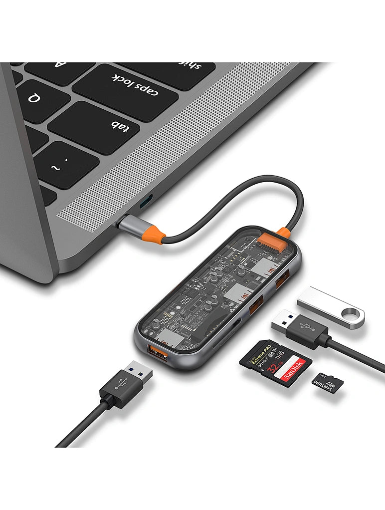 WIWU CB005 TRANSPARENT 5 IN 1 CYBER USB-C HUB - رمادي فضائي