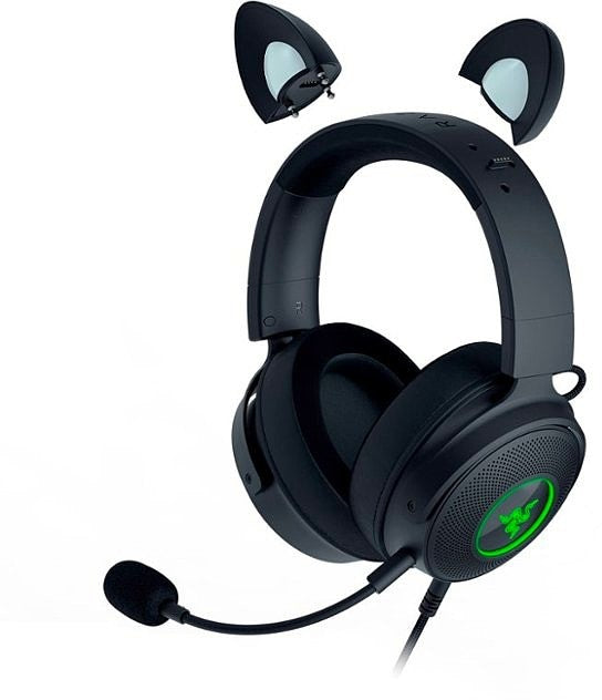 سماعة الرأس Razer Kraken Kitty V2 Pro السلكية RGB: آذان قابلة للتبديل (كيتي، الدب، الأرنب) - بث الإضاءة التفاعلية - ميكروفون قلبي فائق الوضوح قابل للفصل - محركات 50 مم - صوت محيطي 7.1