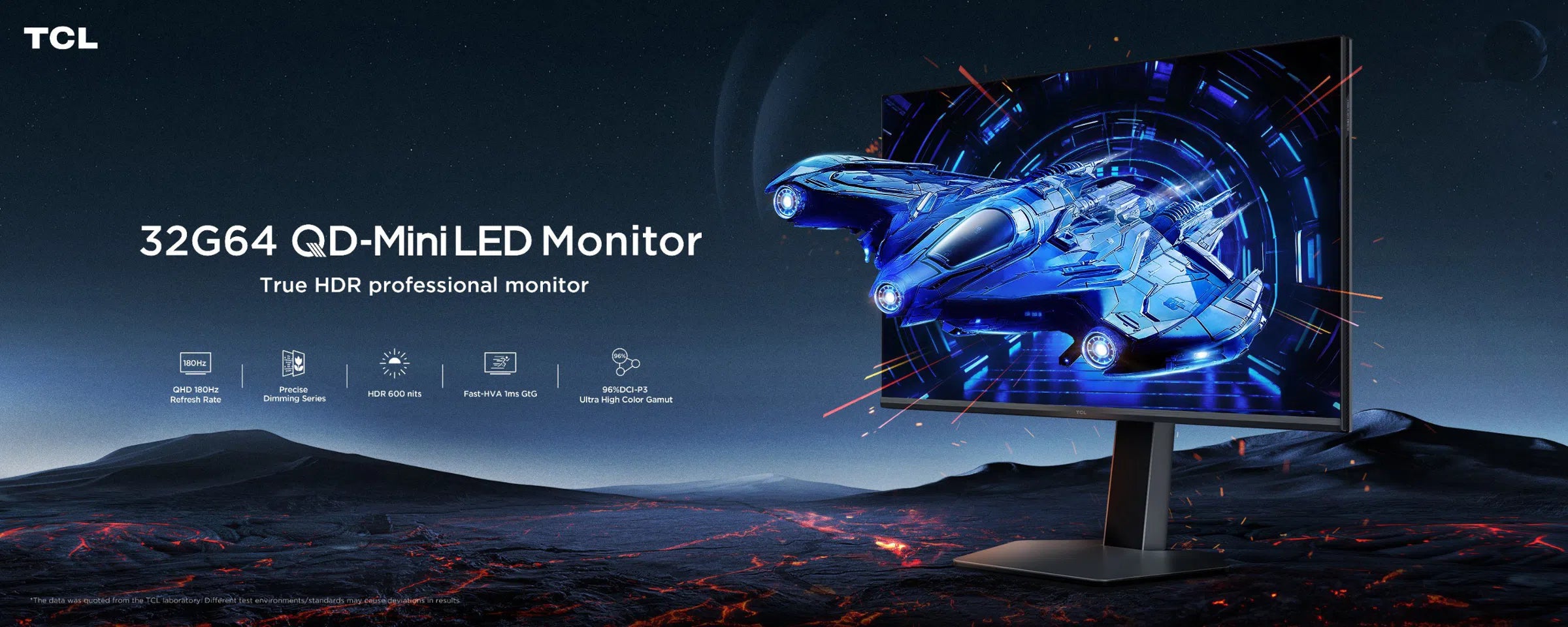 TCL 32G64 32" QD-Mini LED Monitor – QHD, 180Hz, HDR600, 96% DCI-P3, 1ms GTG, FreeSync & G-SYNC Compatible