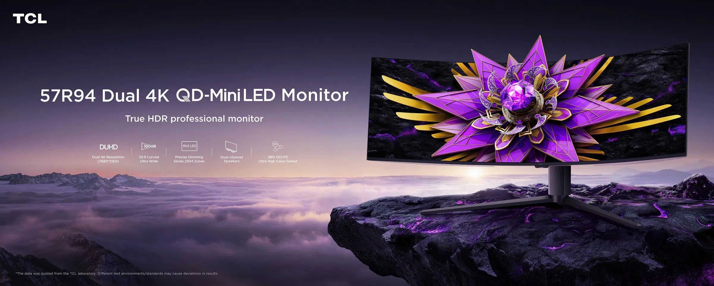 TCL 57R94 57" Dual 4K QD-Mini LED Monitor – 32:9 Curved, 120Hz, HDR1000, 2304 Dimming Zones, 1ms Response