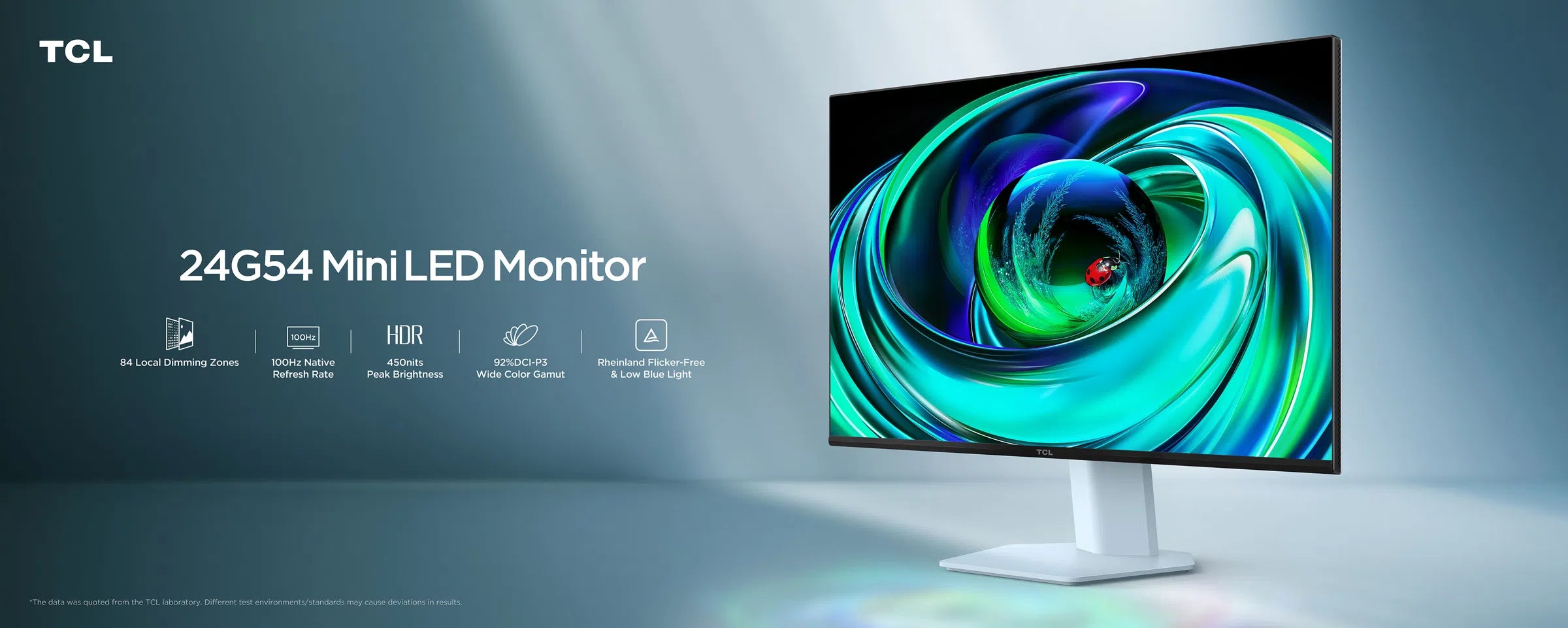 TCL 24G54 24" Mini LED Monitor – FHD, 100Hz, HDR400, 84 Local Dimming Zones, 92% DCI-P3