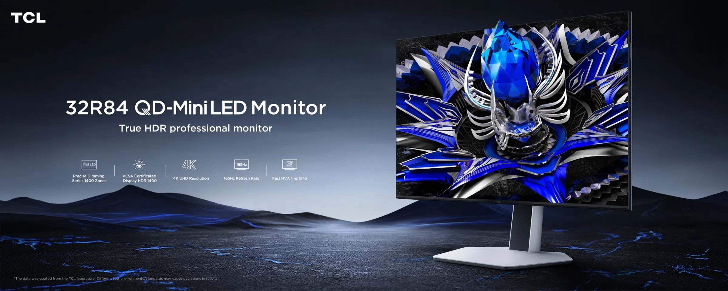 TCL 32R84 32" QD-Mini LED Monitor – 4K UHD, 165Hz, 1ms GTG, 1400 Local Dimming Zones, HDR, 96% DCI-P3