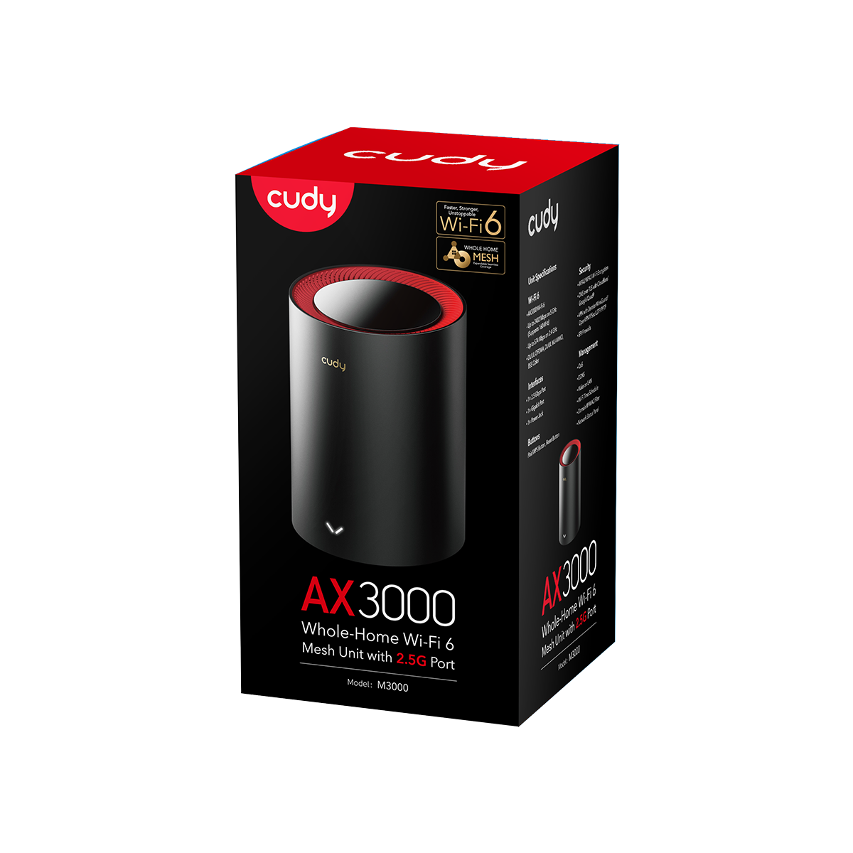 نظام Cudy M3000 1.0 AX3000 Mesh Wi‑Fi 6 مع شبكة WAN بسرعة 2.5 جيجابت في الثانية، ووحدة معالجة مركزية ثنائية النواة، ويدعم 200 جهاز وشبكة VPN (عبوة واحدة)