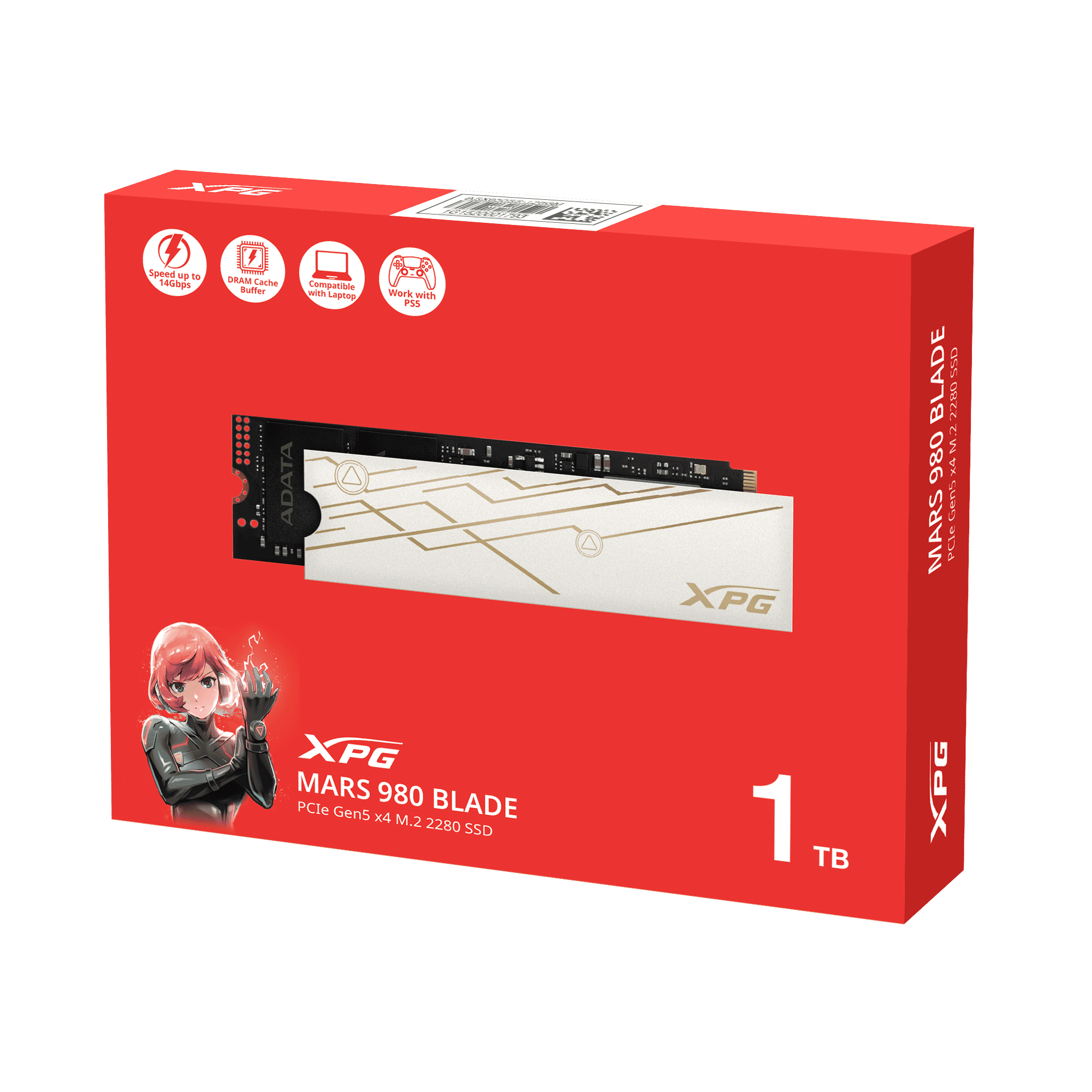 قرص الحالة الصلبة XPG MARS 980 BLADE 1TB Gen5 x4 NVMe - حتى 14,000/13,000 ميجابايت/ثانية، ذاكرة تخزين مؤقتة DRAM، ذاكرة NAND ثلاثية الأبعاد 232 طبقة، M.2 2280، NVMe 2.0