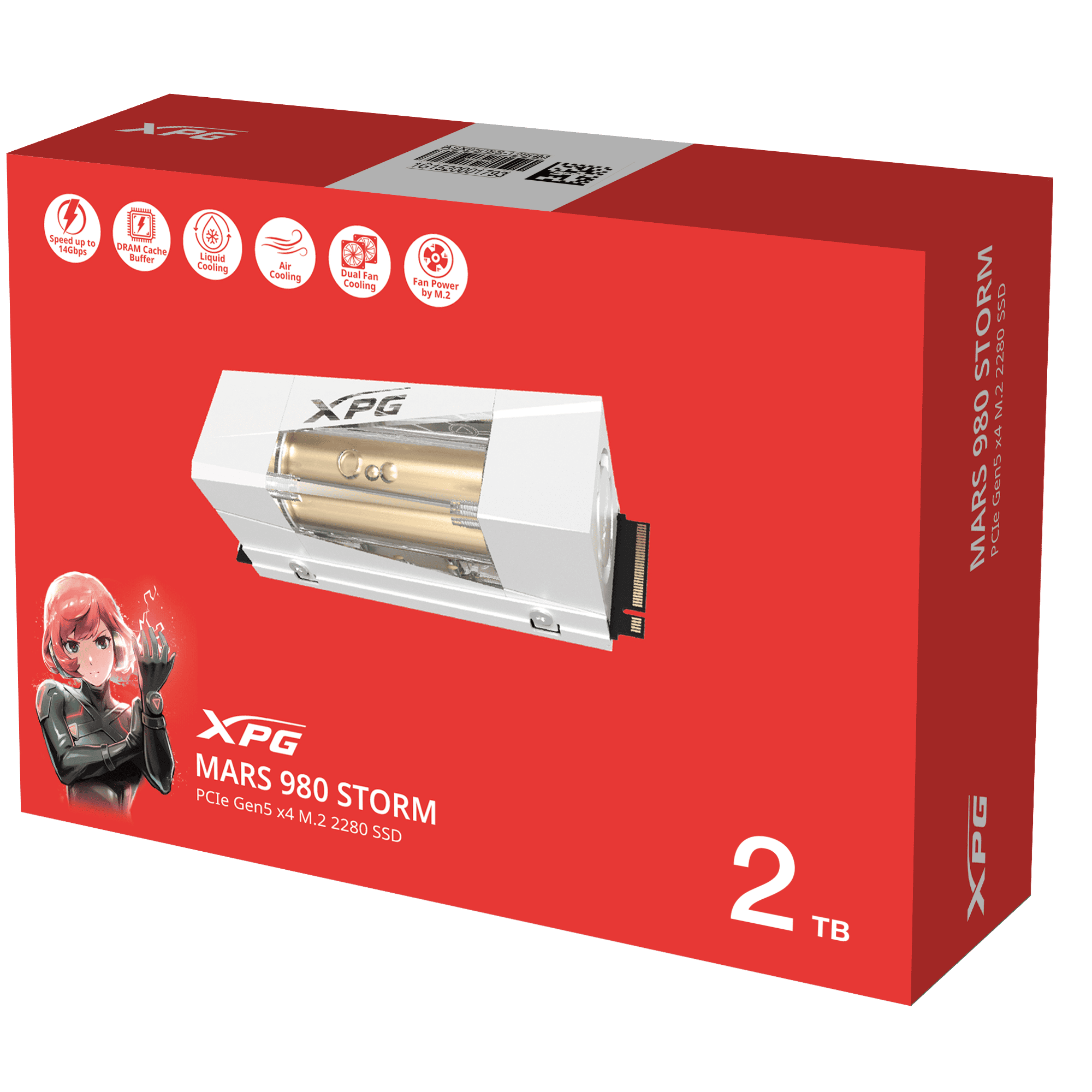 XPG MARS 980 STORM PCIe Gen5 x4 M.2 2280 SSD – 2TB -  14,000/13,000 MB/s, Liquid+Fan Dual Cooling, LDPC ECC, 5‑Year Warranty