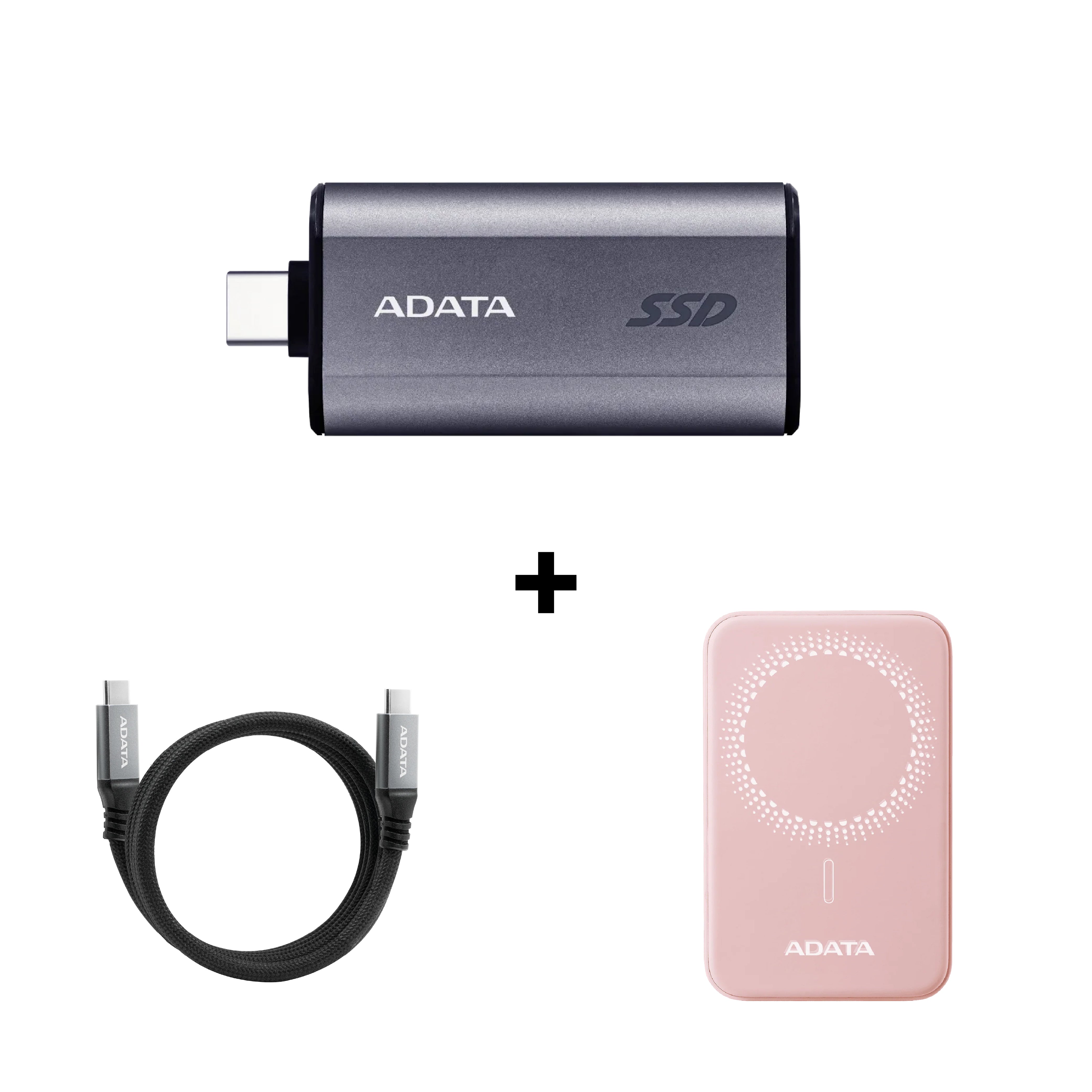 ADATA SC750 External SSD 1TB + Power Bank, USB-C Cable Bundle