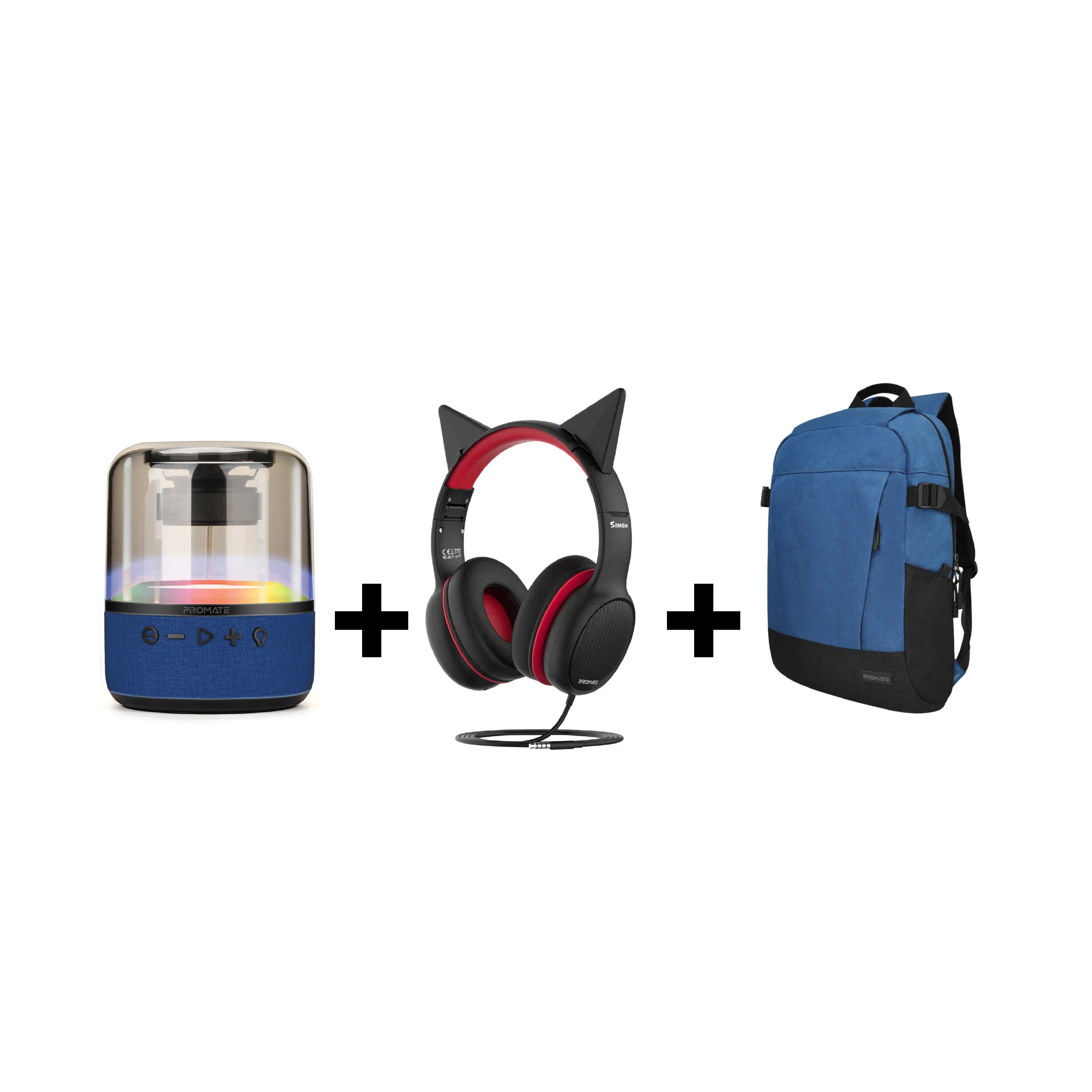 Promate Birger 15.6" Laptop Backpack + Headset, Speaker Bundle