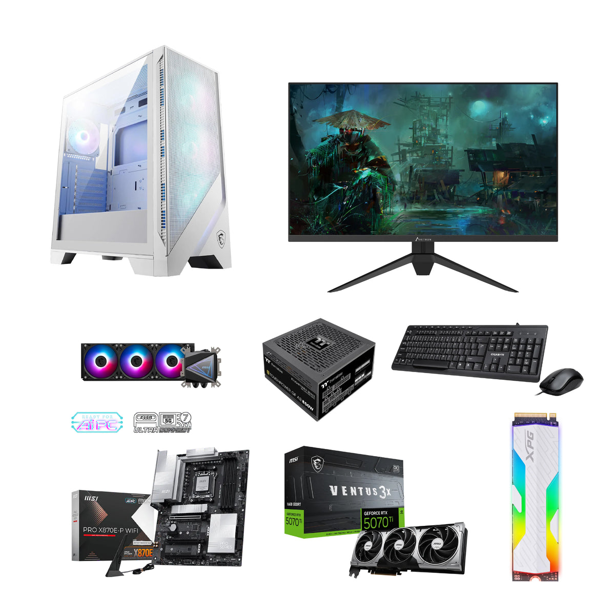 MSI MAG FORGE 320R AIRFLOW PC Bundle – Ryzen 9 9900X3D – RTX 5070 Ti 16GB – 24GB DDR5 – 1TB SSD + 32" QHD 180Hz Monitor, Keyboard & Mouse, Windows 11 Pro