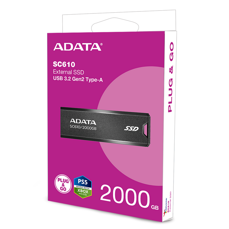 ADATA SC610 External SSD Stick - Up to 550/500MB/s SuperSpeed USB 3.2 Gen 2 USB-A Solid State Flash Drive