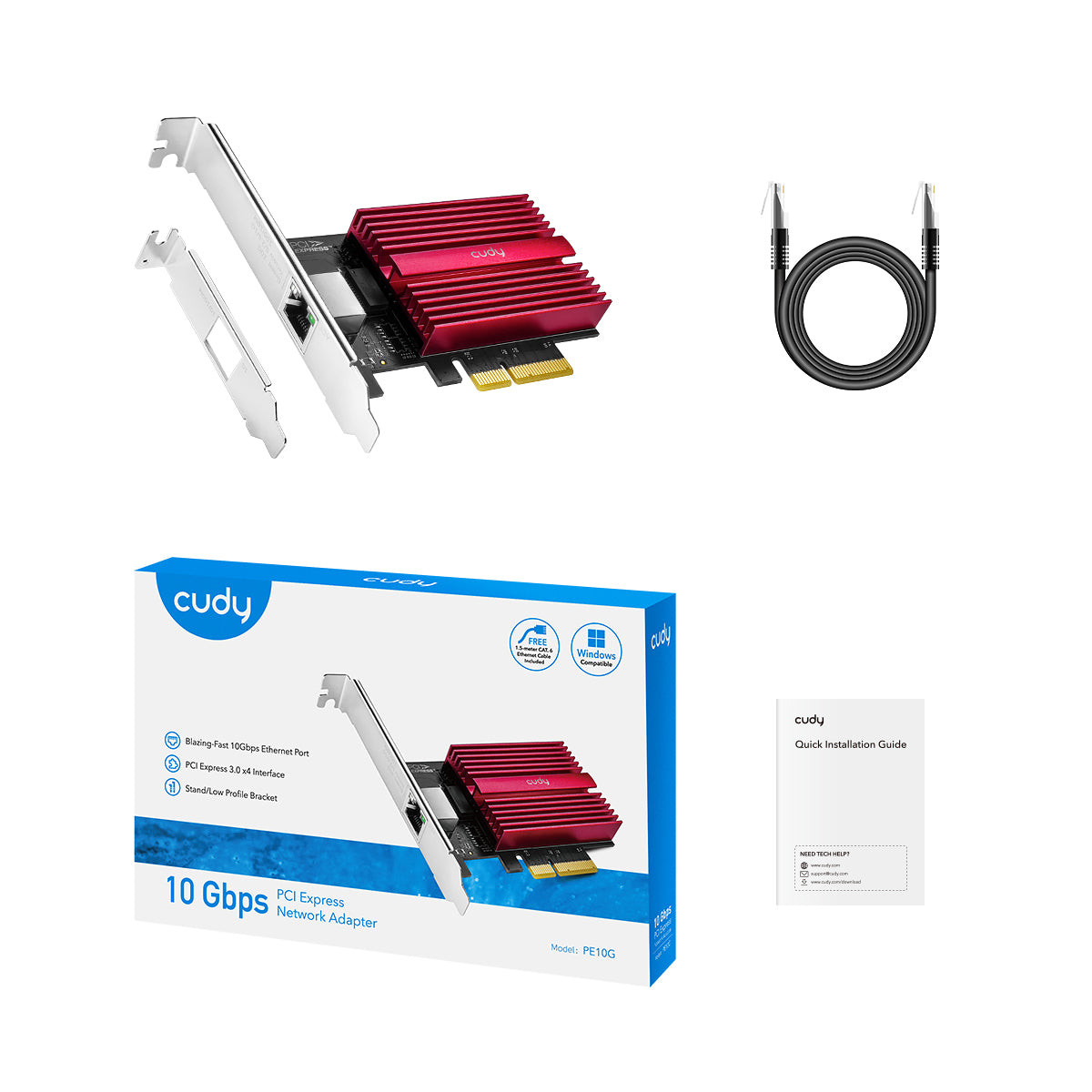 Cudy PE10G 1.0 Single‑Port 10 Gbps PCI‑E Ethernet Adapter (10G/5G/2.5G/1G/100M), Wake-on‑LAN & Energy‑Efficient