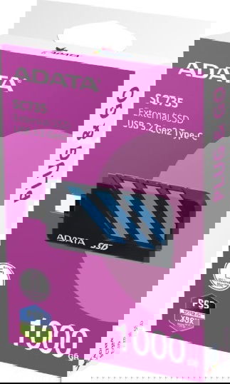 ADATA SC735 Portable External SSD – 1TB , Retractable USB-C, MIL-STD Drop Resistance