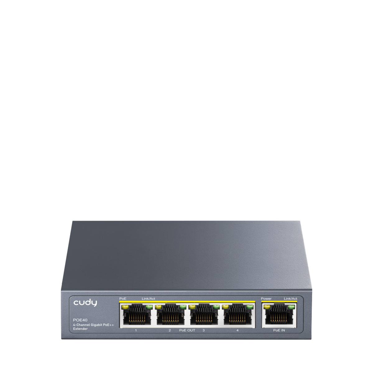 Cudy POE40 1.0 4‑Channel Gigabit PoE Extender (802.3bt/at/af, 1× In, 4× Out, +100 m Range, Wall‑Mount)