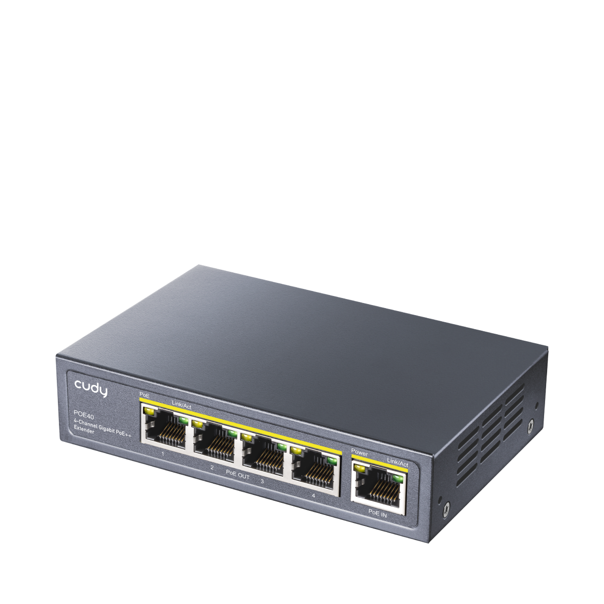 Cudy POE40 1.0 4‑Channel Gigabit PoE Extender (802.3bt/at/af, 1× In, 4× Out, +100 m Range, Wall‑Mount)