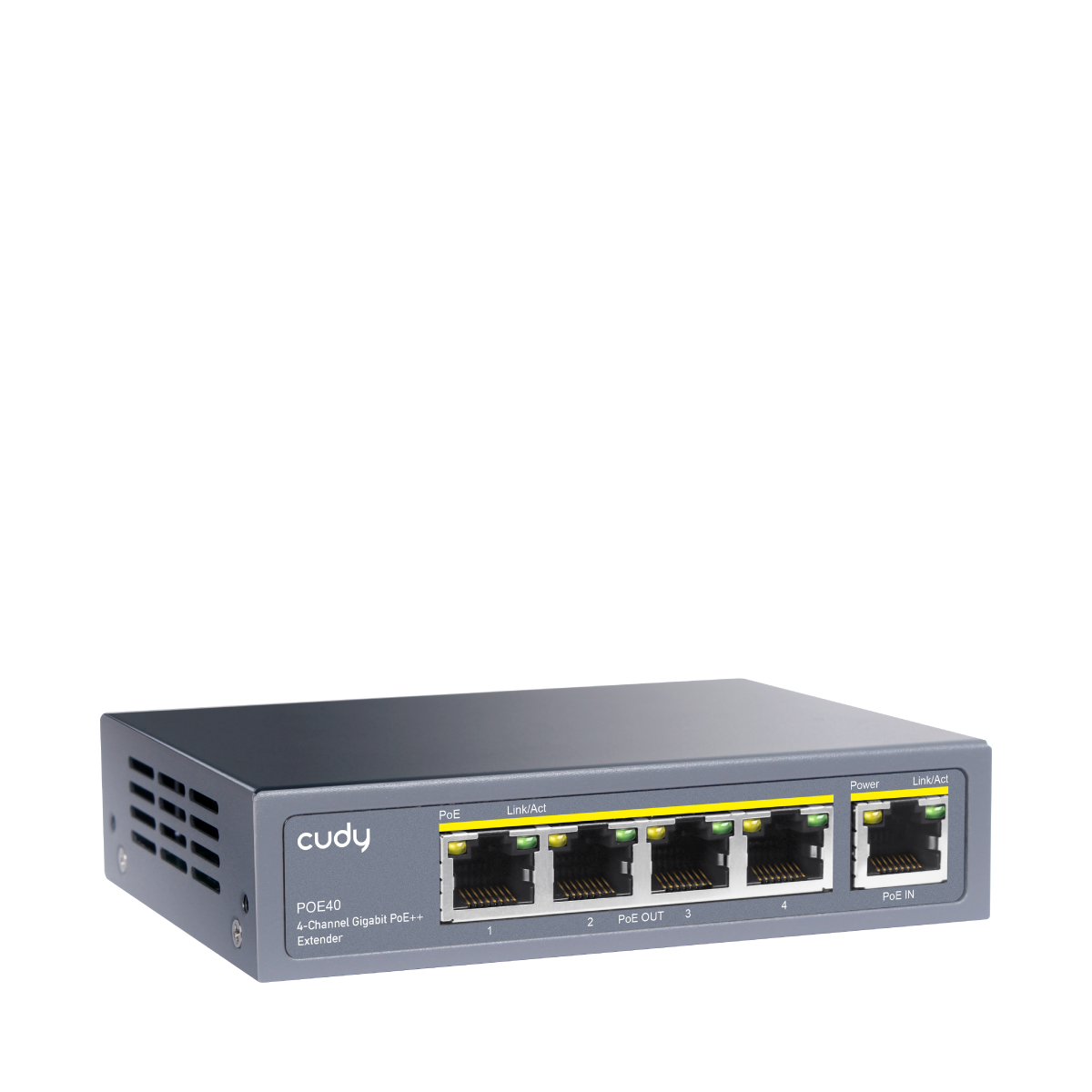 Cudy POE40 1.0 4‑Channel Gigabit PoE Extender (802.3bt/at/af, 1× In, 4× Out, +100 m Range, Wall‑Mount)