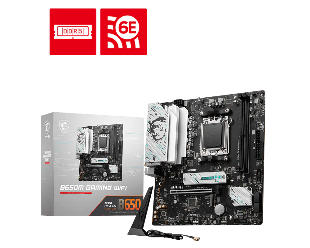 MSI B650M GAMING WIFI DDR5 Micro-ATX Motherboard — AMD B650 Chipset, AM5 Socket, Ryzen 7000/8000/9000 Support, DDR5 7800+ (OC), PCIe 4.0, Dual M.2 Gen4, Wi-Fi 6E & Bluetooth 5.3, 2.5Gb LAN, HDMI 2.1 & DisplayPort 1.4