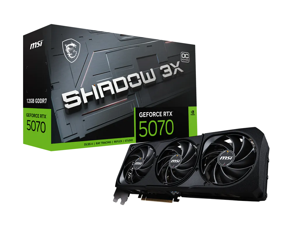 MSI GeForce RTX 5070 12G SHADOW 3X OC Graphics Card | 12GB GDDR7, Triple Fan Cooling, PCIe Gen 5, Ray Tracing, DLSS, HDMI 2.1 & DisplayPort 2.1