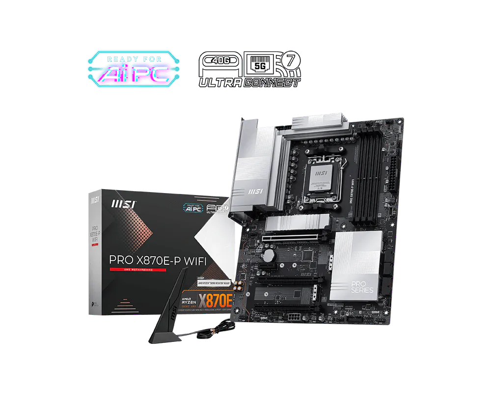 لوحة أم MSI PRO X870E-P WIFI – AMD X870E، AM5، DDR5 8200+ ميجاهرتز (OC)، PCIe 5.0، USB4 بسرعة 40 جيجابت/ثانية، واي فاي 7، شبكة 5G LAN، ثلاثية M.2، ATX