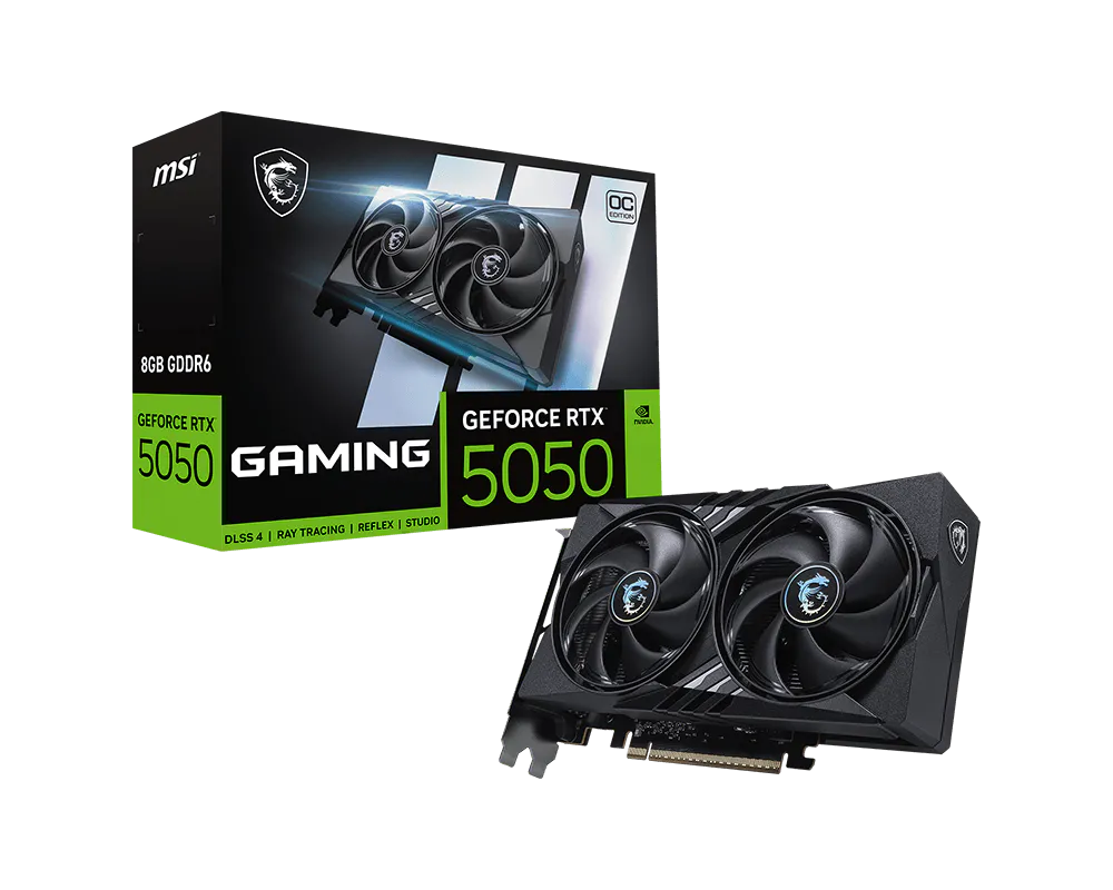 بطاقة رسومات MSI GeForce RTX 5050 8G GAMING OC – ذاكرة GDDR6 بسعة 8GB، تردد تعزيز 2632MHz، ثلاثة منافذ DisplayPort، HDMI 2.1b