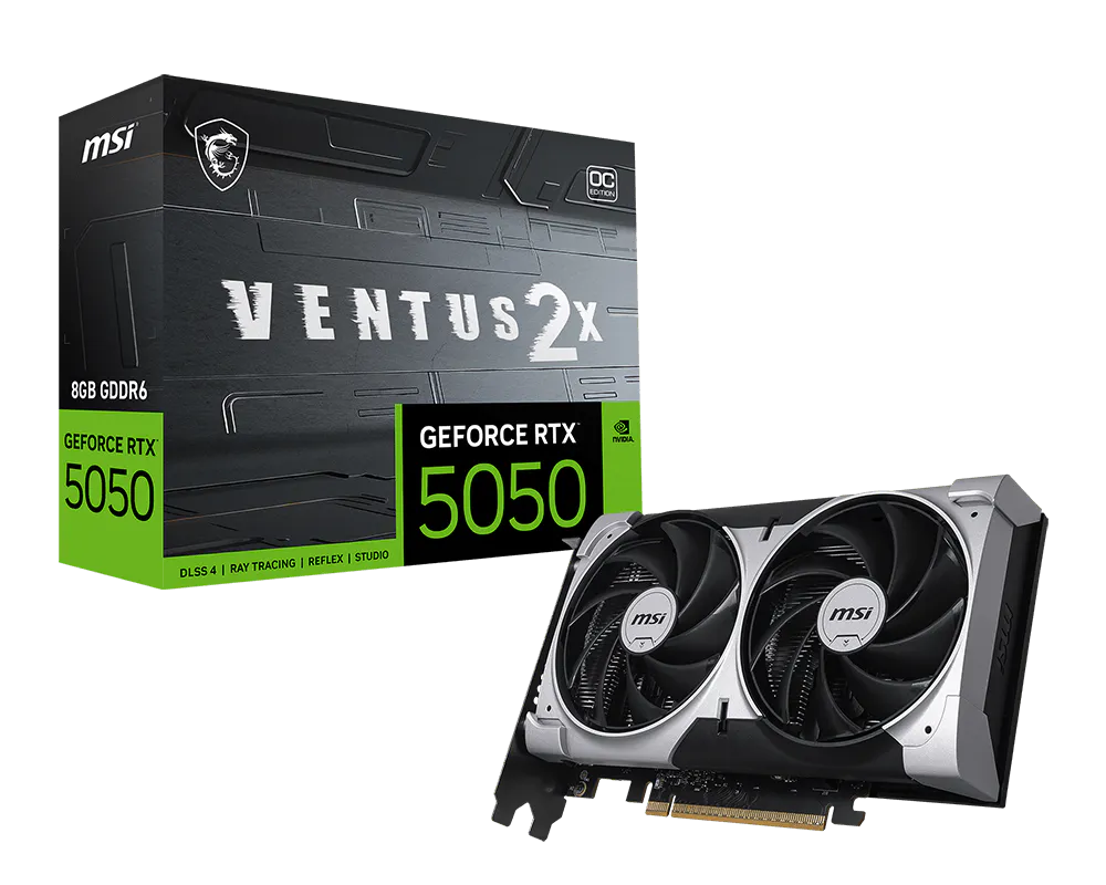 MSI RTX 5050 Ventus 2X OC 8GB Gaming Graphics Card – Dual Fan Cooling, PCIe 5.0, DLSS 4, Ray Tracing, 8K Support
