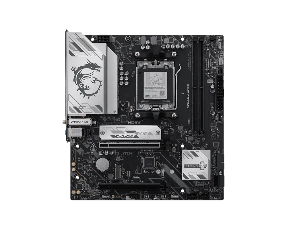 MSI B850M GAMING WIFI AM5 Micro-ATX Motherboard , AMD B850 Chipset , DDR5 8200+ OC , PCIe 5.0 x16 , Dual M.2 (Gen5 + Gen4) , Wi-Fi 7 , 5G LAN , USB-C , HDMI & DisplayPort