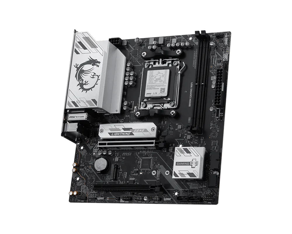 MSI B850M GAMING WIFI AM5 Micro-ATX Motherboard , AMD B850 Chipset , DDR5 8200+ OC , PCIe 5.0 x16 , Dual M.2 (Gen5 + Gen4) , Wi-Fi 7 , 5G LAN , USB-C , HDMI & DisplayPort