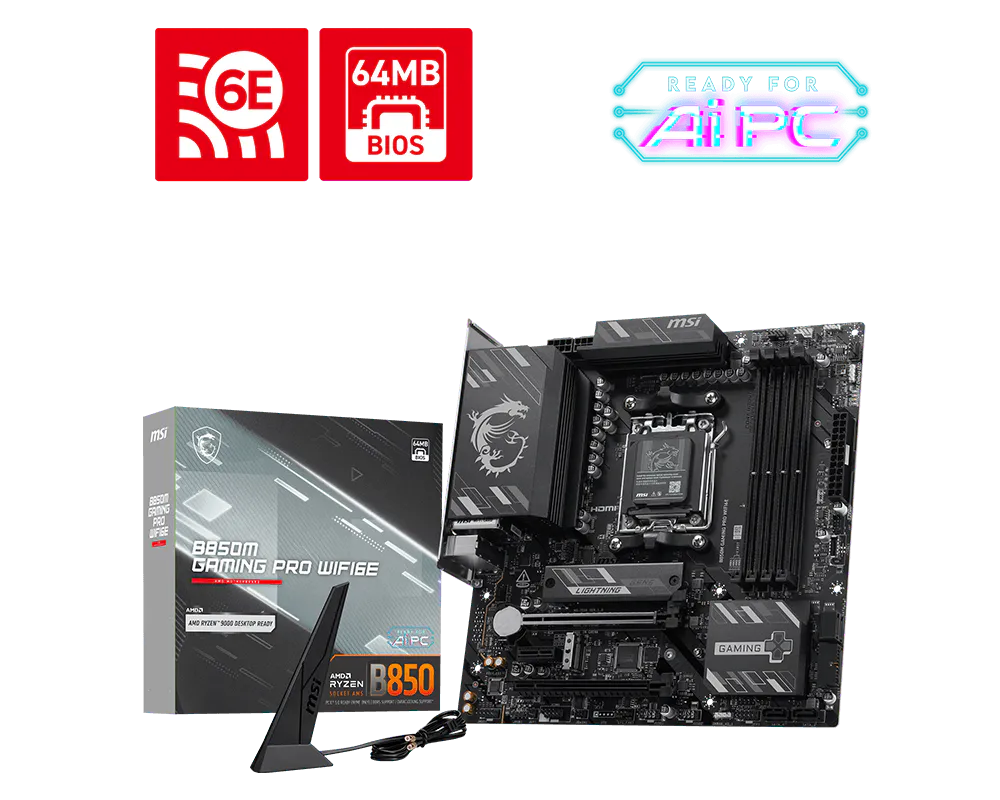 MSI B850M GAMING PRO WIFI6E Motherboard – AMD B850, AM5, DDR5 8200+ MHz (OC), PCIe 4.0 x16, PCIe 5.0 M.2, Wi-Fi 6E, 2.5G LAN, USB-C, mATX