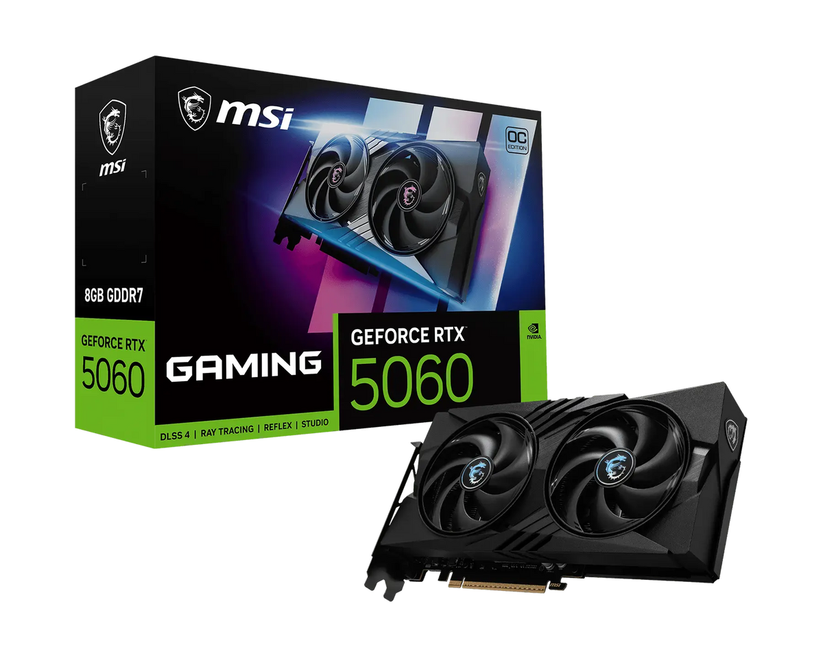 MSI GeForce RTX 5060 8G GAMING OC V1 Graphics Card , 8GB GDDR7 , 128-bit , 3840 CUDA Cores | 2587MHz Boost , PCIe 5.0 , TWIN FROZR 10 , DLSS 4.5 , 3× DisplayPort 2.1b + HDMI 2.1b , 8K Support