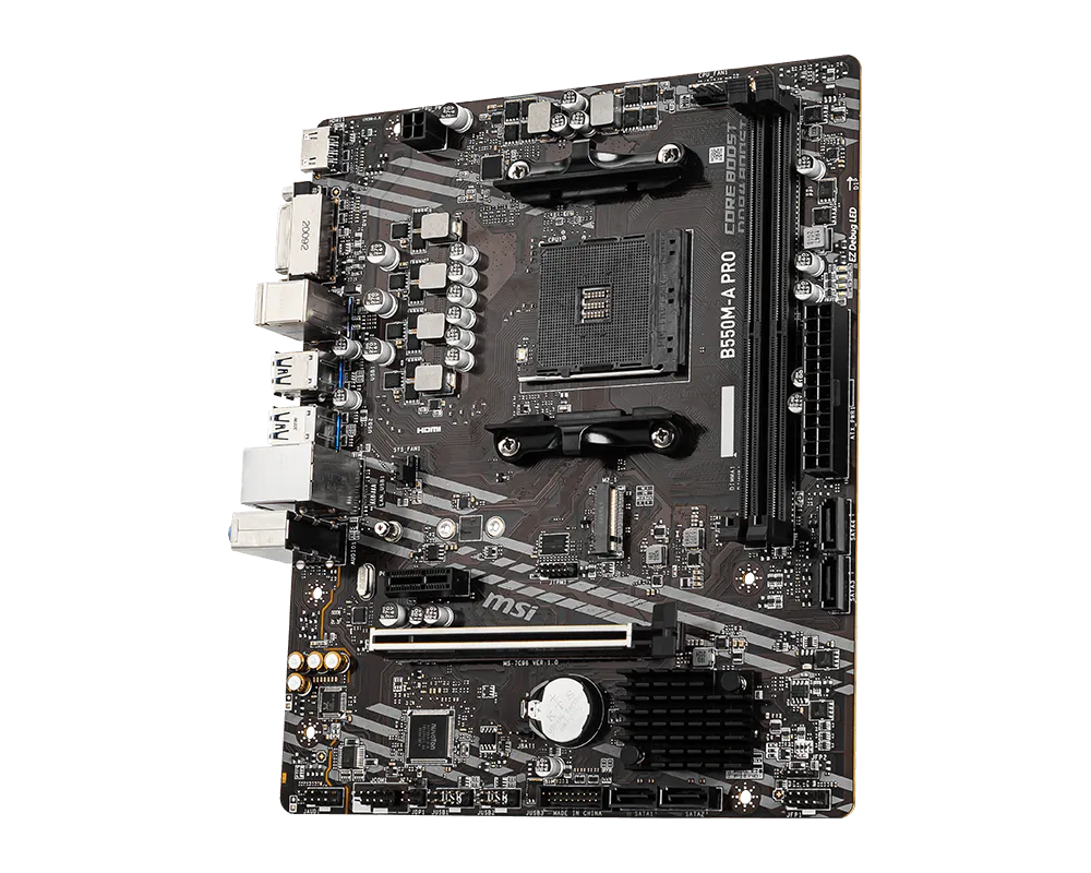 MSI B550M-A PRO Motherboard – AMD B550, AM4, DDR4 4600+ MHz (OC), PCIe 4.0 x16, Gen4 M.2, HDMI, DVI-D, Gigabit LAN, Micro-ATX
