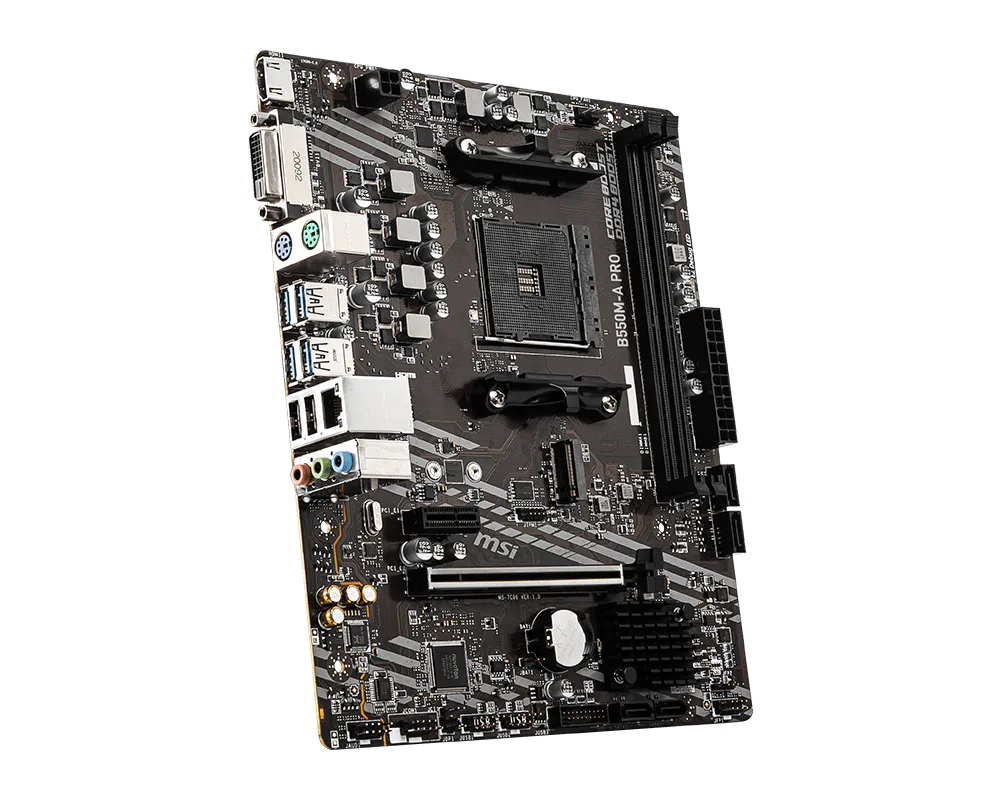 MSI B550M-A PRO Motherboard – AMD B550, AM4, DDR4 4600+ MHz (OC), PCIe 4.0 x16, Gen4 M.2, HDMI, DVI-D, Gigabit LAN, Micro-ATX