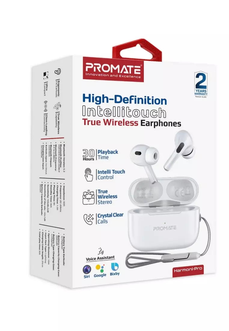Promate Harmoni-Pro White High-Definition Intellitouch True Wireless E
